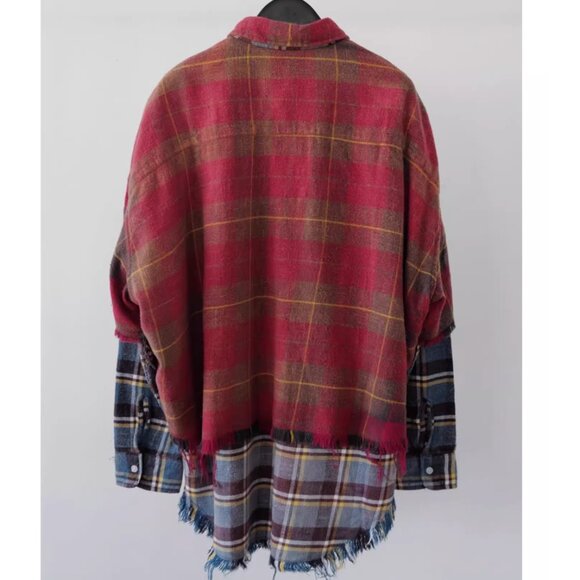 NWT R13 Layer Dbl Shirt Buttondown - Red W/blue Plaid Red & Blue - Picture 7 of 11